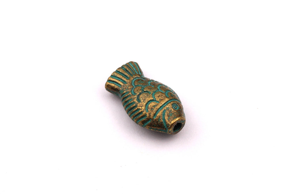 Faux Patina Beads - Fish Shaped - Alloy Charms - Antique Bronze Tone Necklace - Zinc Alloy Pendant - Jewelry Supplies - 17x9x5.5mm ZZ1117 - DOMEDBAZAAR