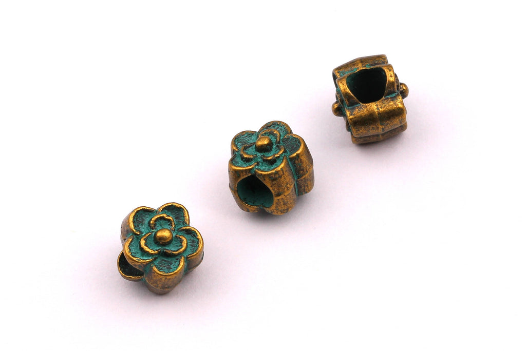 Faux Patina Beads - Flower Shaped - Alloy Charms - Antique Bronze Tone Necklace - Zinc Alloy Pendant - Jewelry Supplies - 9x7mm ZZ1121 - DOMEDBAZAAR