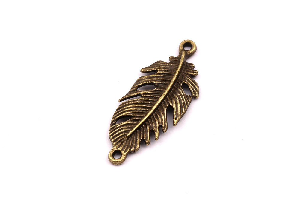 Zinc Alloy Pendant - Feather Shaped - Alloy Charms - Antique Bronze Tone Necklace - Zinc Alloy Beads - Jewelry Supplies - 35x13x2.5mm ZZ1137 - DOMEDBAZAAR