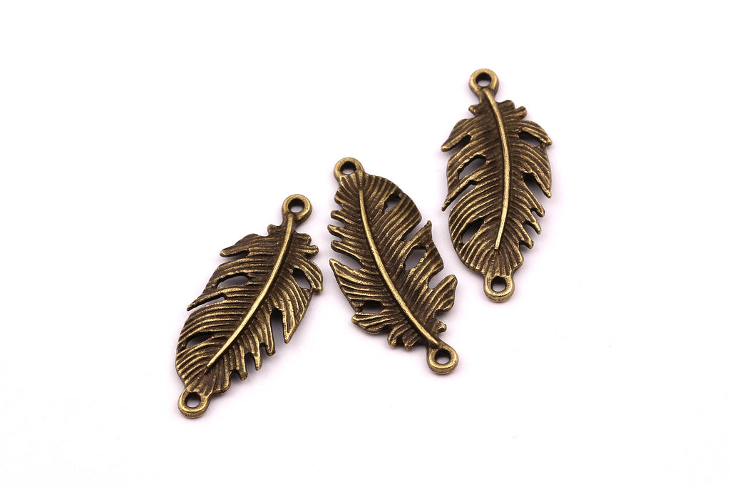 Zinc Alloy Pendant - Feather Shaped - Alloy Charms - Antique Bronze Tone Necklace - Zinc Alloy Beads - Jewelry Supplies - 35x13x2.5mm ZZ1137 - DOMEDBAZAAR