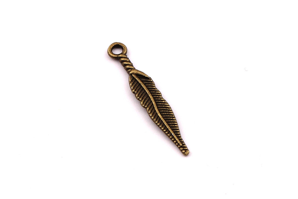 Zinc Alloy Pendant - Feather Shaped - Alloy Charms - Antique Bronze Tone Necklace - Zinc Alloy Beads - Jewelry Supplies - 28x4.5x1mm ZZ1138 - DOMEDBAZAAR