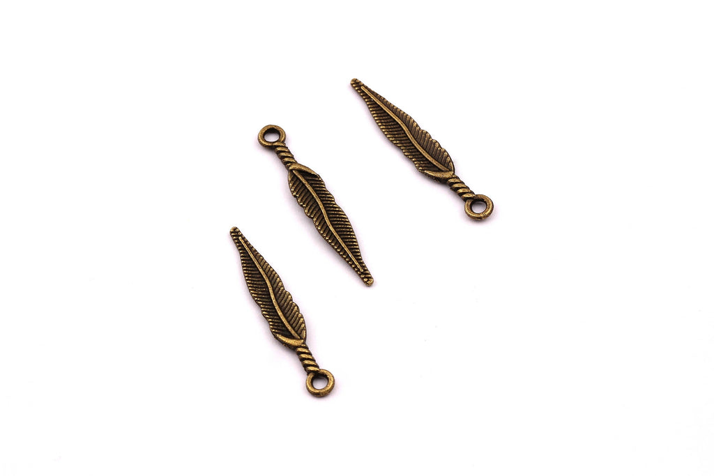 Zinc Alloy Pendant - Feather Shaped - Alloy Charms - Antique Bronze Tone Necklace - Zinc Alloy Beads - Jewelry Supplies - 28x4.5x1mm ZZ1138 - DOMEDBAZAAR