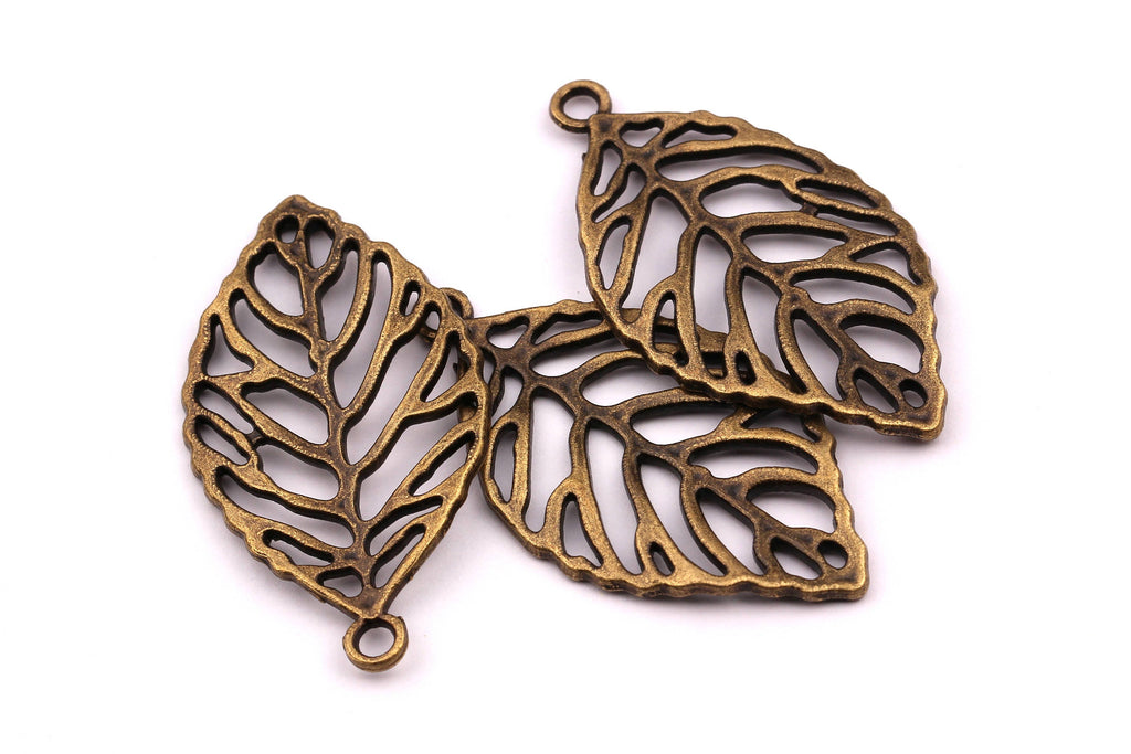Zinc Alloy Pendant - Leaf Shaped - Alloy Charms - Antique Bronze Tone Necklace - Zinc Alloy Beads - Jewelry Supplies - 48x25x2mm ZZ1142 - DOMEDBAZAAR