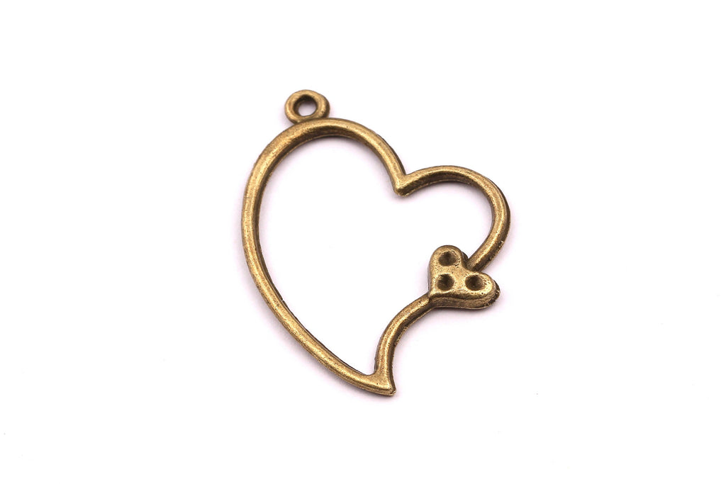 Zinc Alloy Pendant - Heart Shaped - Alloy Charms - Antique Bronze Tone Necklace - Zinc Alloy Beads - Jewelry Supplies - 35x25x1.5mm ZZ1145 - DOMEDBAZAAR