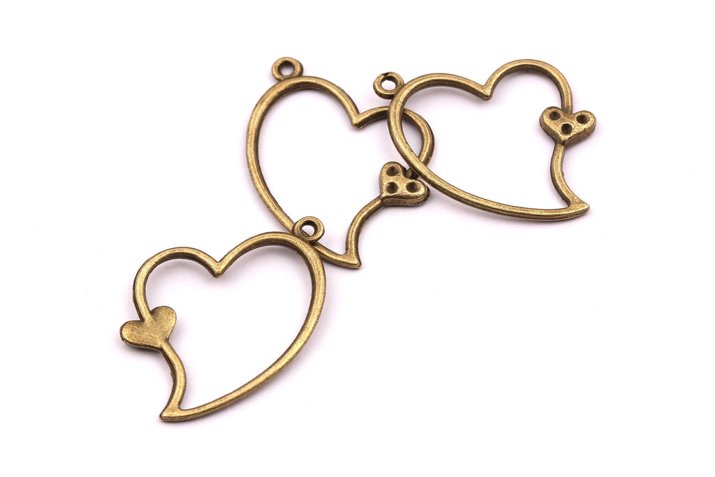 Zinc Alloy Pendant - Heart Shaped - Alloy Charms - Antique Bronze Tone Necklace - Zinc Alloy Beads - Jewelry Supplies - 35x25x1.5mm ZZ1145 - DOMEDBAZAAR