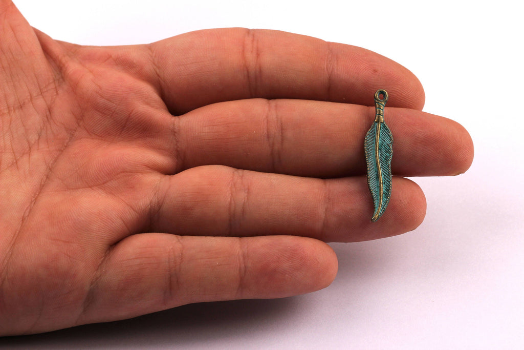 Faux Patina Pendant - Feather Shaped - Alloy Charms - Antique Bronze Tone Necklace - Zinc Alloy Beads - Jewelry Supplies - 30x7x2mm ZZ1027 - DOMEDBAZAAR