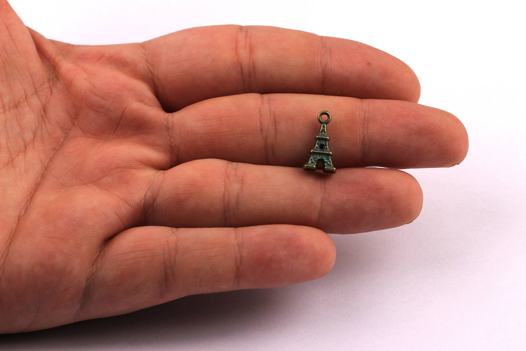 Faux Patina Pendant - Eiffel Shaped - Alloy Charms - Antique Bronze Tone Necklace - Zinc Alloy Beads - Jewelry Supplies - 15x8x4.5mm ZZ1028 - DOMEDBAZAAR