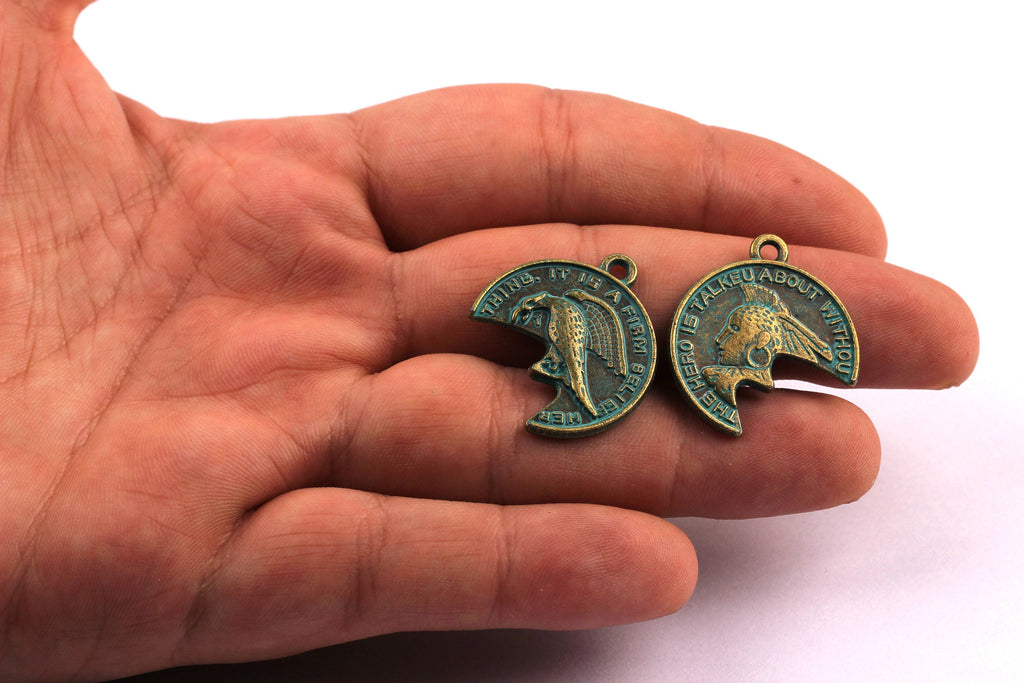 Faux Patina Pendant - Break Shaped - Alloy Charms - Antique Bronze Tone Necklace - Zinc Alloy Beads - The Hero Pendant - 24x2mm ZZ1060 - DOMEDBAZAAR
