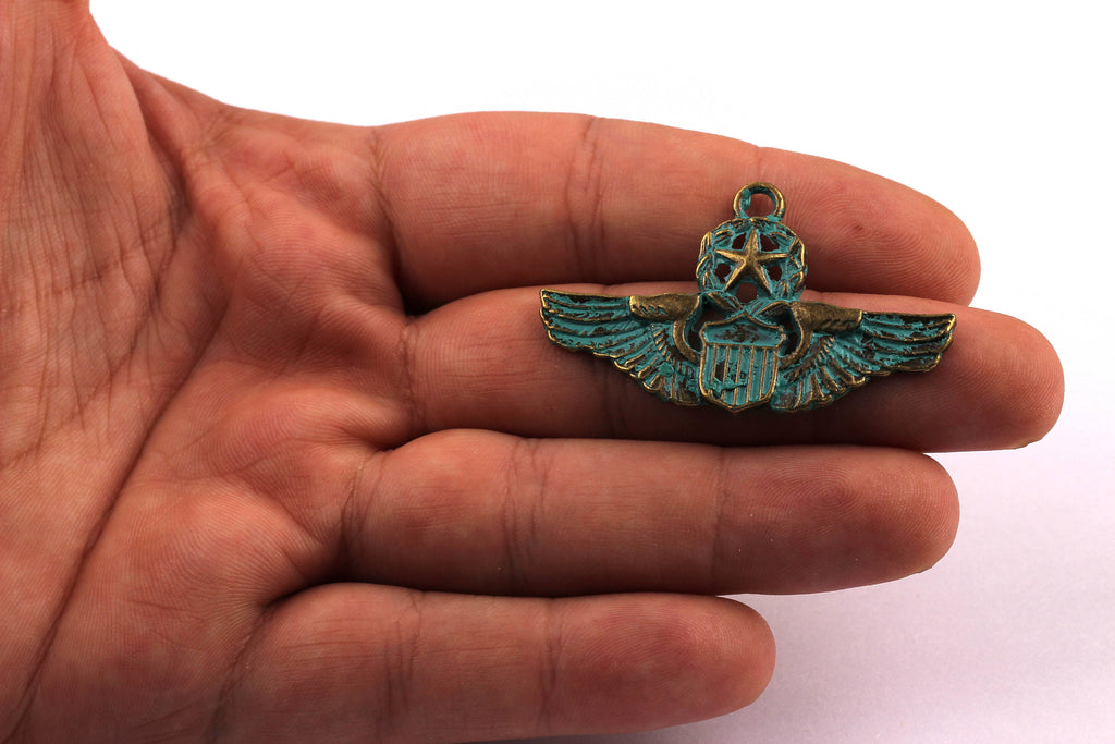 Faux Patina Pendant - Wings Shaped - Alloy Charms - Antique Bronze Tone Necklace - Zinc Alloy Beads - Jewelry Supplies - 28x46x1.8mm ZZ1061 - DOMEDBAZAAR