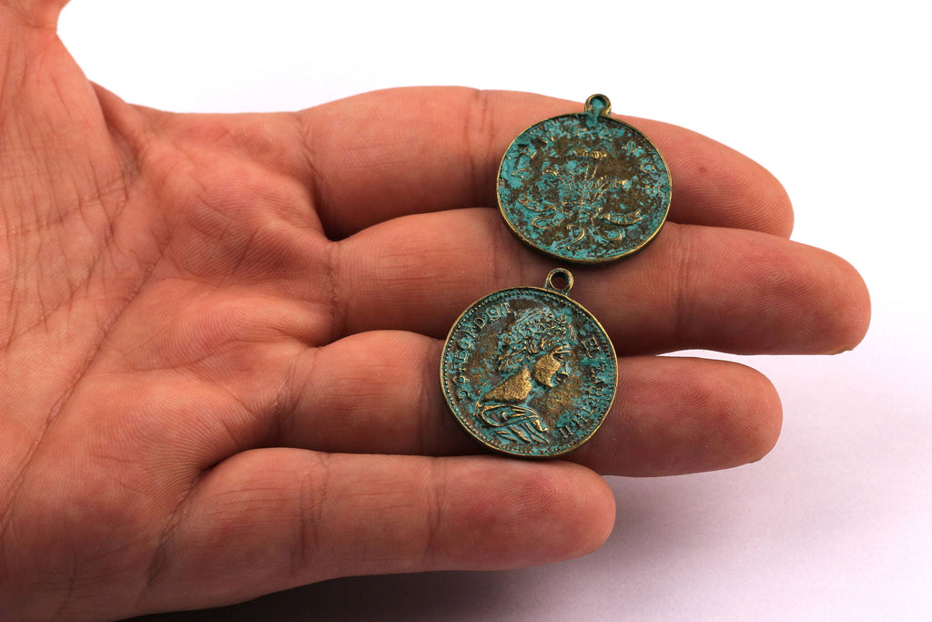 Faux Patina Pendant - Pence Shaped - Alloy Charms - Antique Bronze Tone Necklace - Zinc Alloy Beads - Jewelry Supplies - 25x2mm ZZ1066 - DOMEDBAZAAR