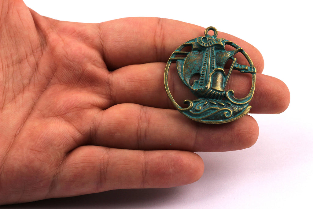 Faux Patina Pendant - Vessel Shaped - Alloy Charms - Antique Bronze Tone Necklace - Zinc Alloy Beads - Jewelry Supplies - 40x40x4.8mm ZZ1085 - DOMEDBAZAAR