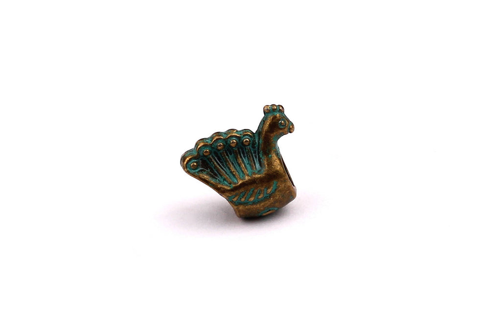 Faux Patina Beads - Peacock Shaped - Alloy Charms - Antique Bronze Tone Necklace - Zinc Alloy Pendant - Jewelry Supplies - 15x8mm ZZ1109 - DOMEDBAZAAR