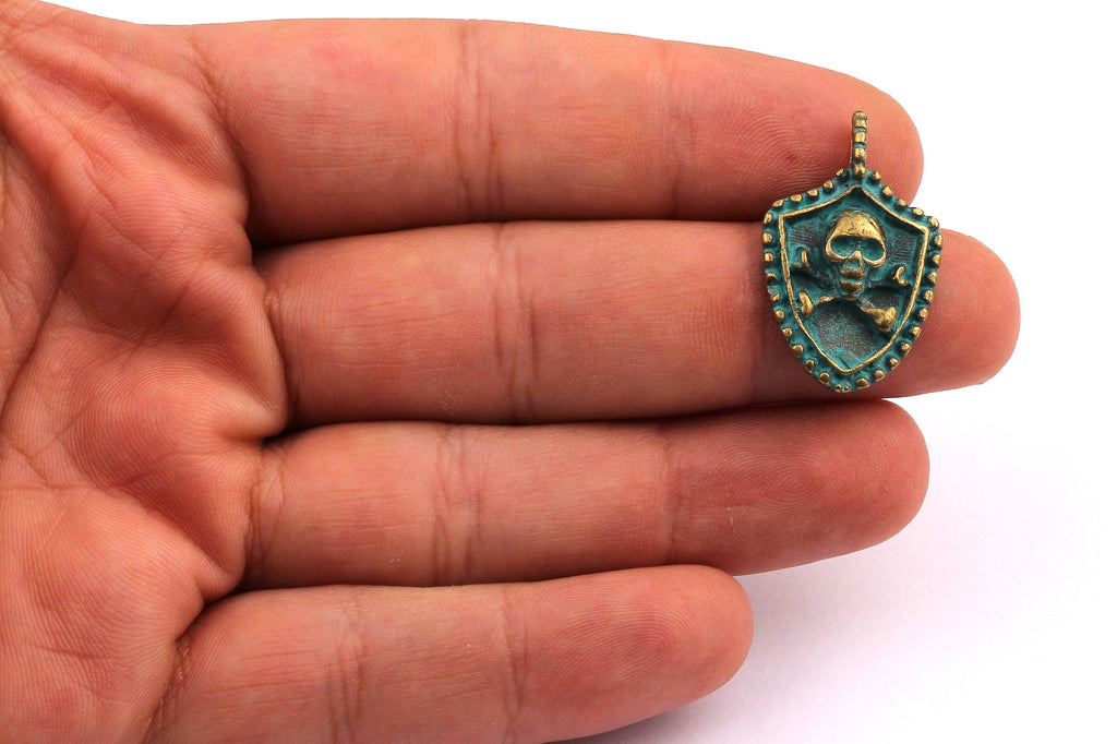 Faux Patina Pendant - Pirate Shaped - Alloy Charms - Antique Bronze Tone Necklace - Zinc Alloy Beads - Jewelry Supplies - 28x17x4.5mm ZZ1088 - DOMEDBAZAAR