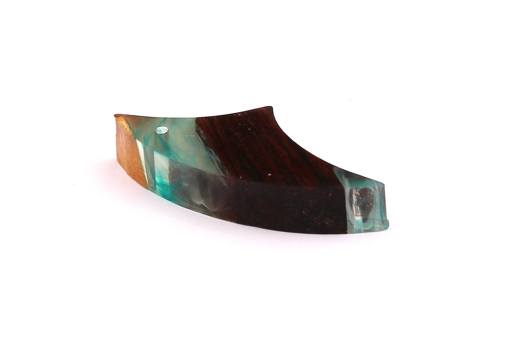 Wood Resin Pendant - Natural Mahogany Wooden Charms - Turquoise Epoxy Resin Necklace - Jewelry Supplies - Wooden Beads - 57x25x10mm BB1026T - DOMEDBAZAAR