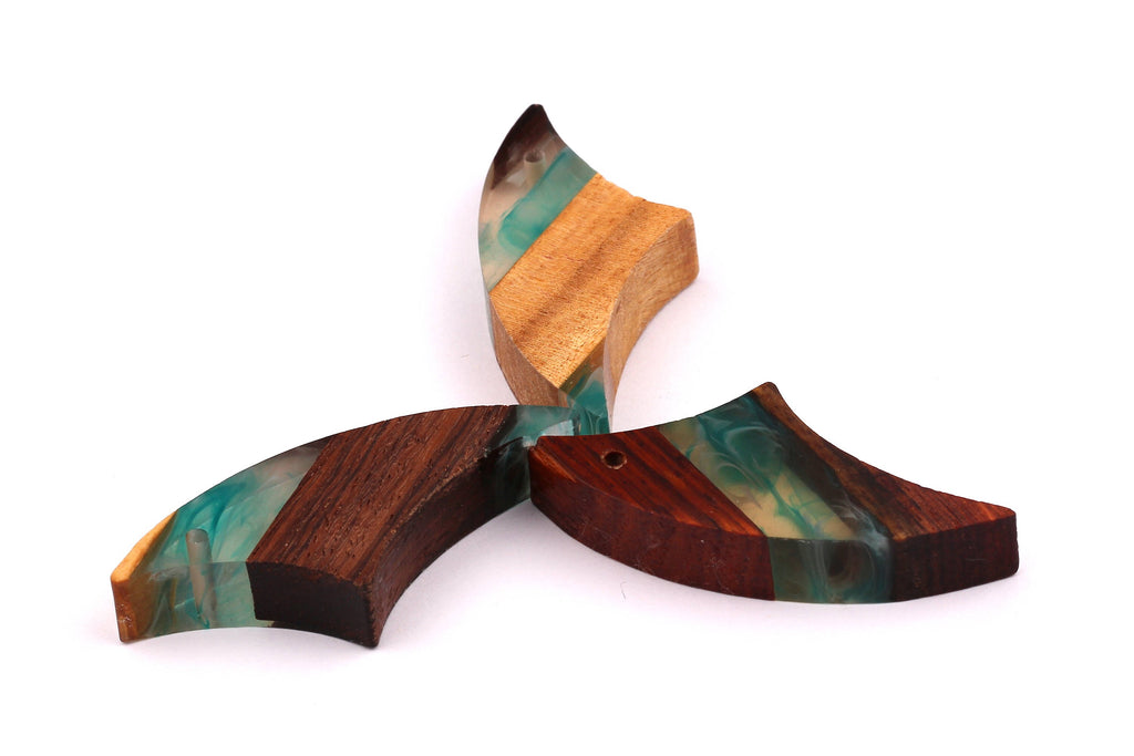 Wood Resin Pendant - Natural Mahogany Wooden Charms - Turquoise Epoxy Resin Necklace - Jewelry Supplies - Wooden Beads - 57x25x10mm BB1026T - DOMEDBAZAAR