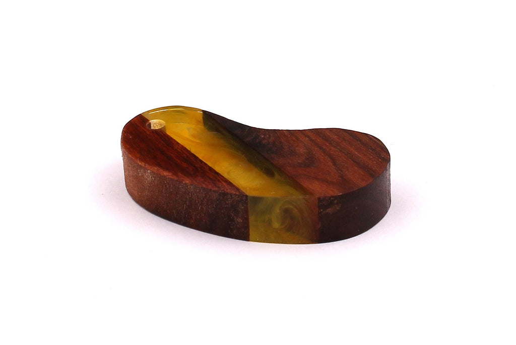 Wood Resin Pendant - Natural Mahogany Wooden Charms - Yellow Epoxy Resin Necklace - Bean Shaped - Wooden Beads - 46x24x10 - BB1029Y - DOMEDBAZAAR