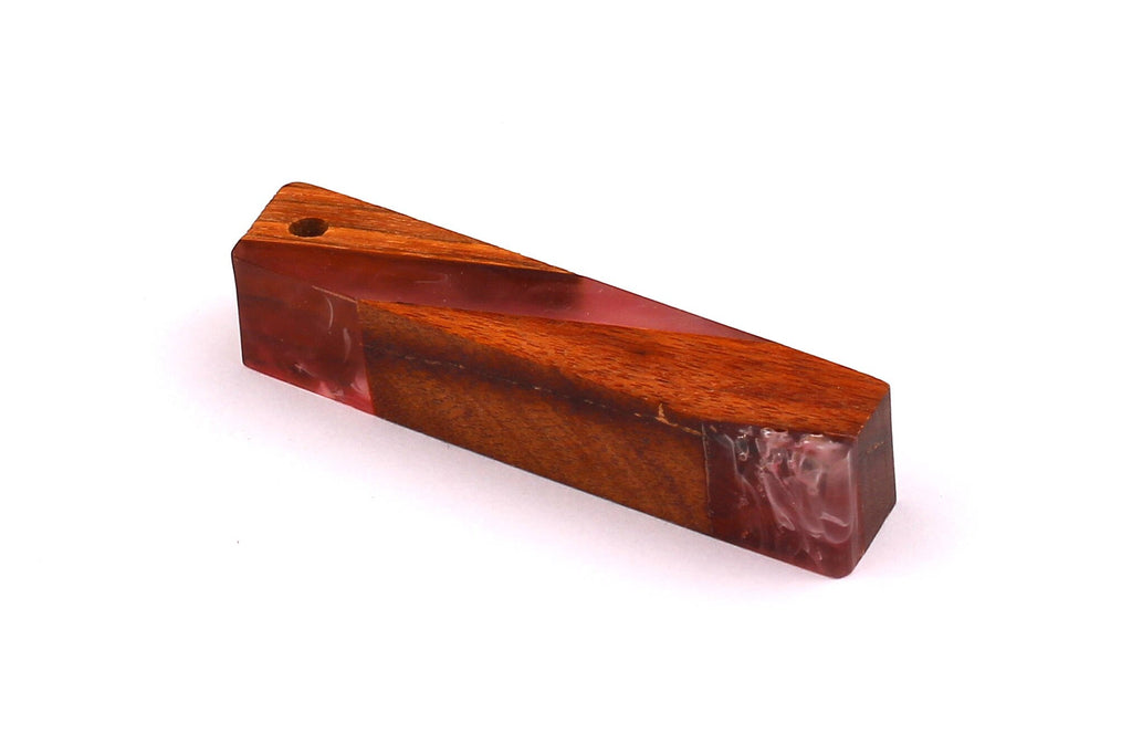 Wood Resin Pendant - Natural Mahogany Wooden Charms - Pink Epoxy Resin Necklace - Parallelogram Shaped - Wooden Beads - 63x13x10mm - BB1032P - DOMEDBAZAAR