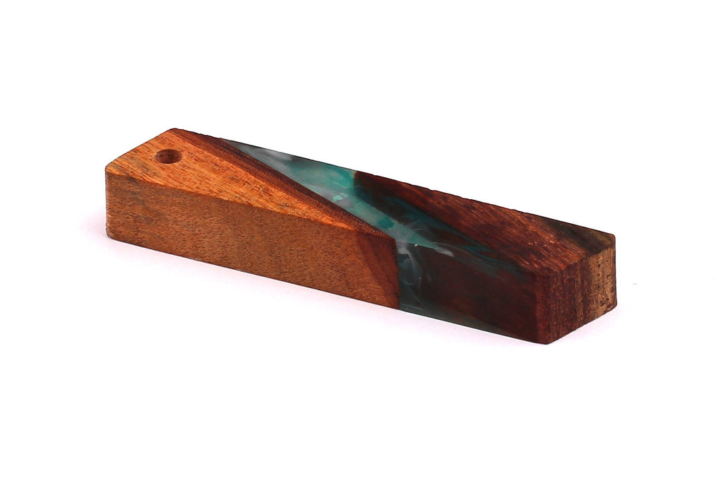 Wood Resin Pendant - Natural Mahogany Wooden Charms - Turquoise Epoxy Resin Necklace - Parallelogram Shaped - Wooden Beads - 63x10mm-BB1032T - DOMEDBAZAAR