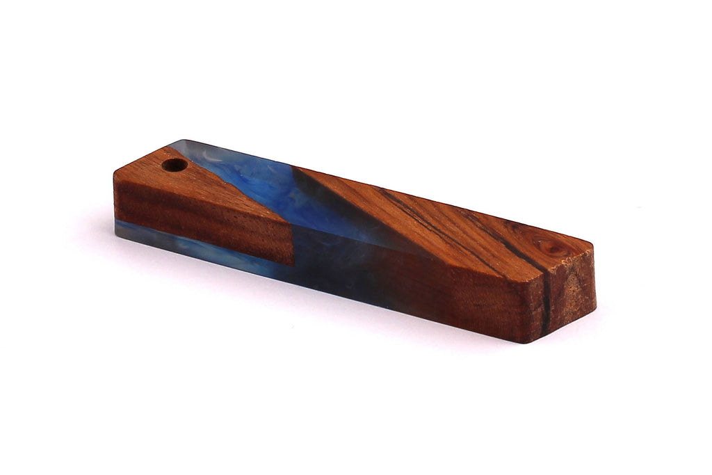 Wood Resin Pendant - Natural Mahogany Wooden Charms - Blue Epoxy Resin Necklace - Parallelogram Shaped - Wooden Beads - 63x13x10mm - BB1032B - DOMEDBAZAAR