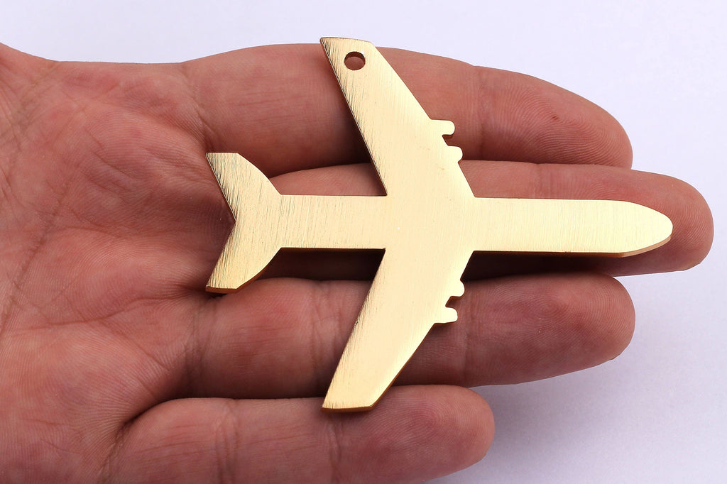 Aluminum Charms - Plane Shaped Pendant - Anodized Aluminium Charms - Wall Decor - Gold Tone - 62x70x2mm - AA1025 - DOMEDBAZAAR