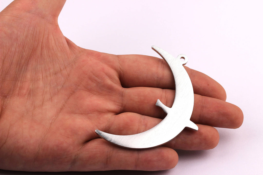 Aluminum Charms - Crescent Shaped Pendant - Anodized Aluminium Charms - Wall Decor - Silver Tone - 74x30x2.5mm - AA1073 - DOMEDBAZAAR