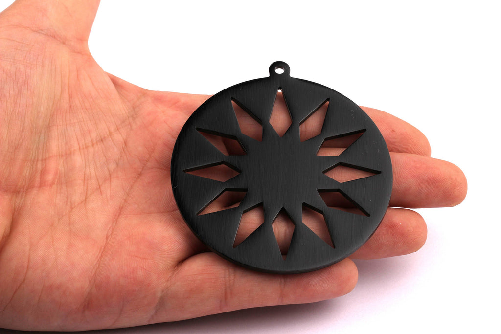 Aluminum Charms - Circle Sunlight Shaped Pendant - Anodized Aluminium Charms - Wall Decor - Black Tone - 69x69x2.5mm - AA1124 - DOMEDBAZAAR