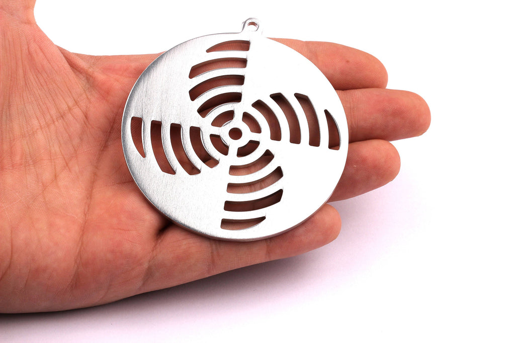 Aluminum Charms - Fan Shaped Pendant - Anodized Aluminium Charms - Wall Decor - Silver Tone - 69x69x2.3mm - AA1085 - DOMEDBAZAAR
