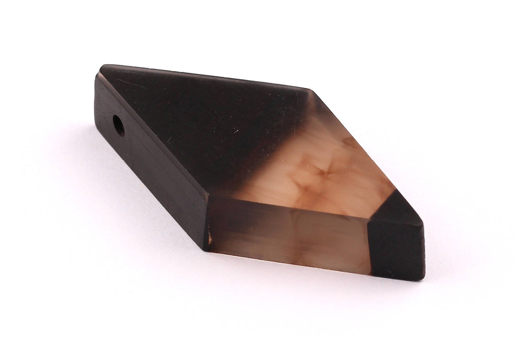 Wood Resin Pendant - Natural Ebony Wooden Charms - White Epoxy Resin Necklace - Jewelry Supplies - Diamond Shaped Bead - 56x27x11mm - BB1007 - DOMEDBAZAAR
