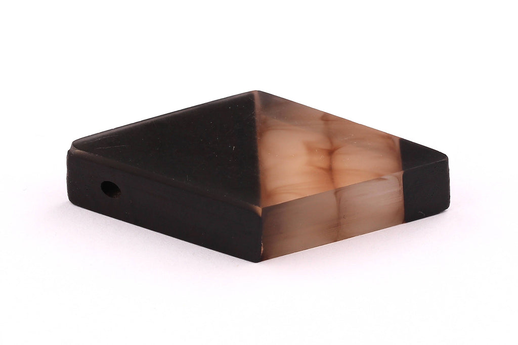 Wood Resin Pendant - Natural Ebony Wooden Charms - White Epoxy Resin Necklace - Jewelry Supplies - Diamond Shaped Bead - 56x27x11mm - BB1007 - DOMEDBAZAAR