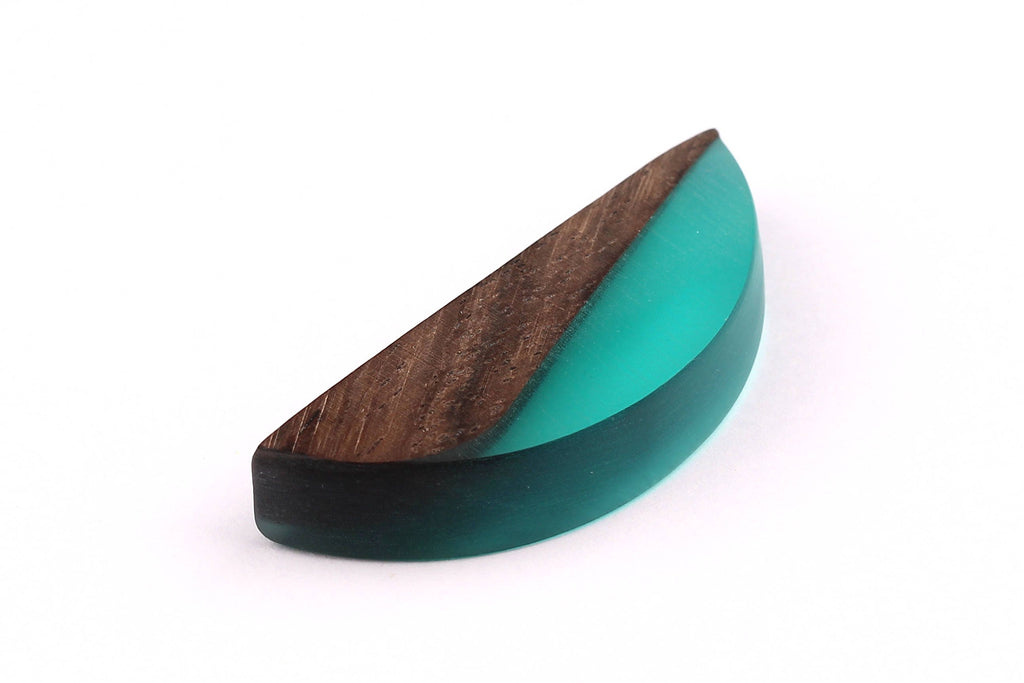 Wood Resin Pendant - Natural Monzo Wooden Charms - Blue Epoxy Resin Necklace - Jewelry Supplies - Half Moon Shaped - 49x18x9mm - BB1008 - DOMEDBAZAAR