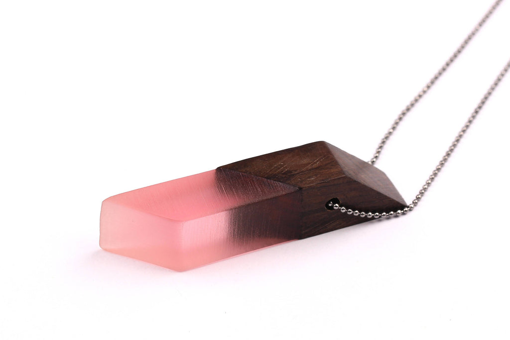 Wood Resin Pendant - Natural Monzo Wooden Charms - Pink Epoxy Resin Necklace - Jewelry Supplies - Wooden Beads - 60x14x14mm - BB1009 - DOMEDBAZAAR