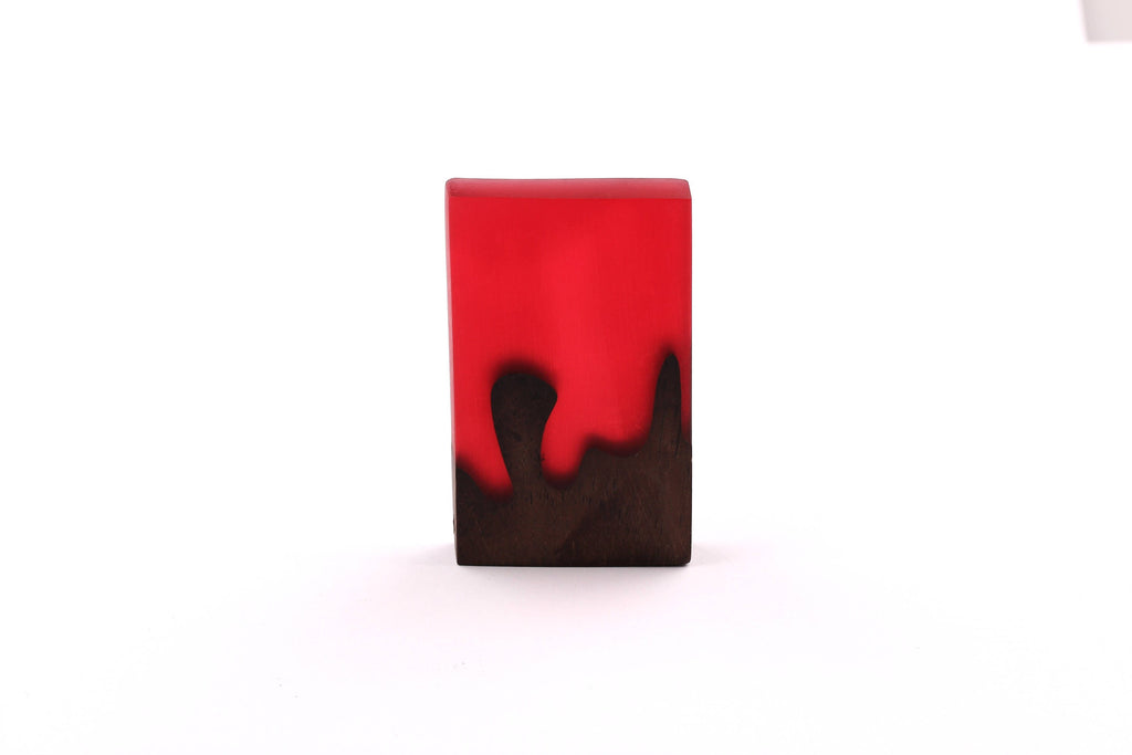 Wood Resin Pendant - Natural Monzo Wooden Charms - Red Epoxy Resin Necklace - Jewelry Supplies - Rectangle Shaped - 70x40x8mm - BB1001R - DOMEDBAZAAR