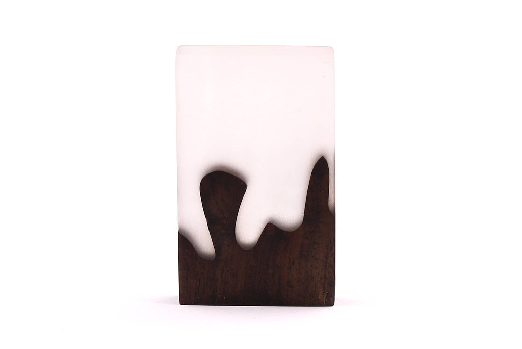 Wood Resin Pendant - Natural Monzo Wooden Charms - White Epoxy Resin Necklace - Jewelry Supplies - Rectangle Shaped - 70x40x8mm - BB1001W - DOMEDBAZAAR