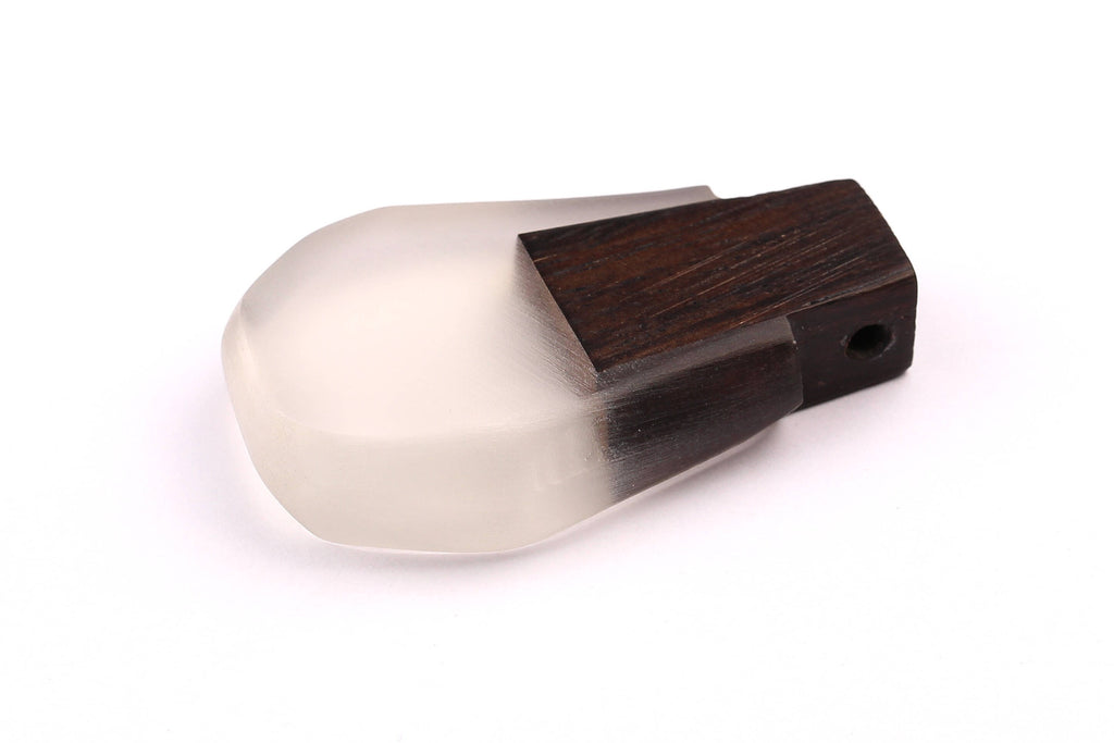 Wood Resin Pendant - Natural Monzo Wooden Charms - White Epoxy Resin Necklace - Jewelry Supplies - Wooden Beads - 47x30x10mm - BB1002W - DOMEDBAZAAR