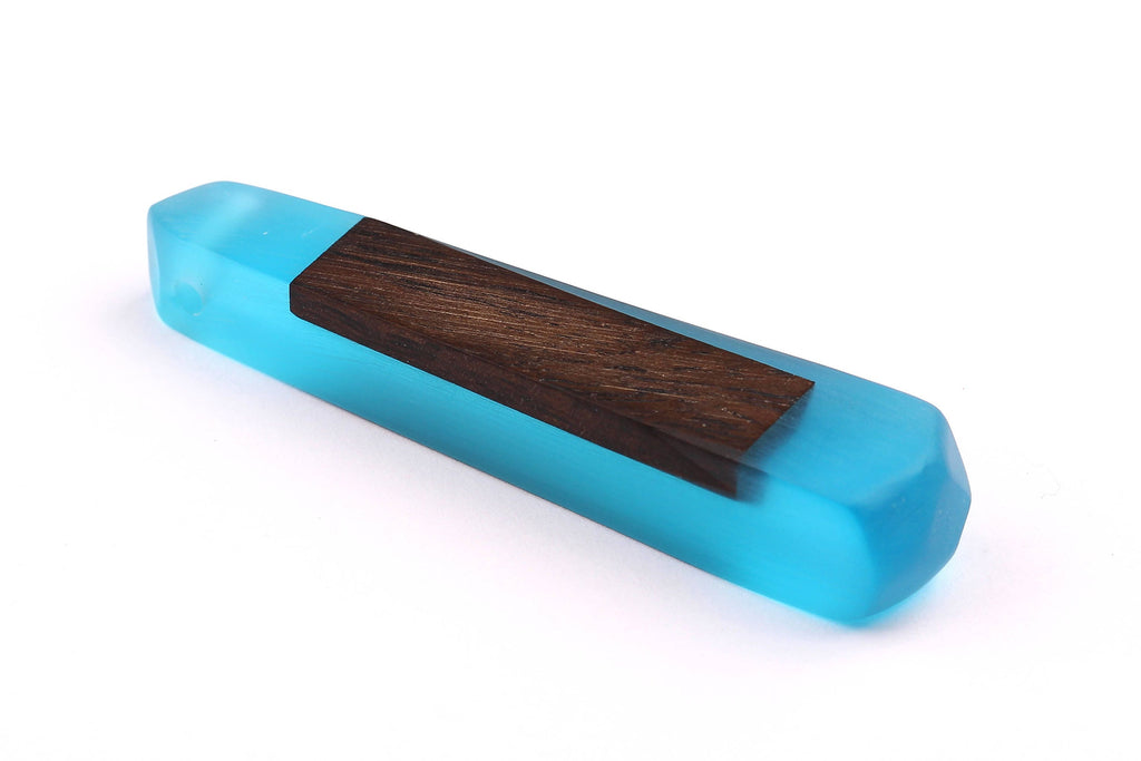 Wood Resin Pendant - Natural Monzo Wooden Charms - Blue Epoxy Resin Necklace - Jewelry Supplies - Wooden Beads - 73x15x12mm - BB1003B - DOMEDBAZAAR