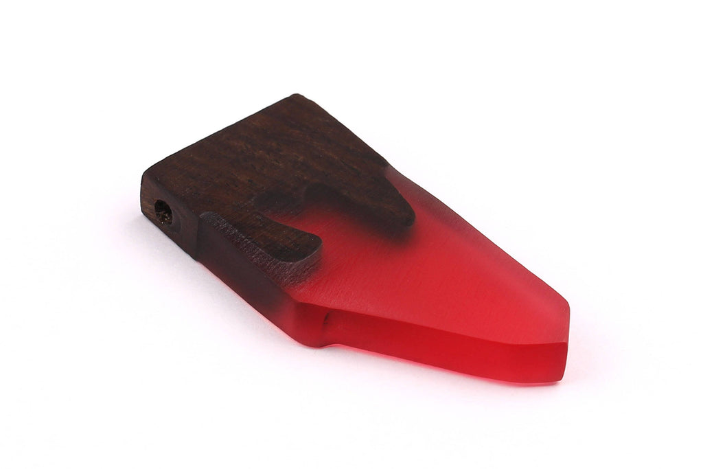 Wood Resin Pendant - Natural Monzo Wooden Charms - Red Epoxy Resin Necklace - Jewelry Supplies - Wooden Beads - 50x23x6mm - BB1004R - DOMEDBAZAAR