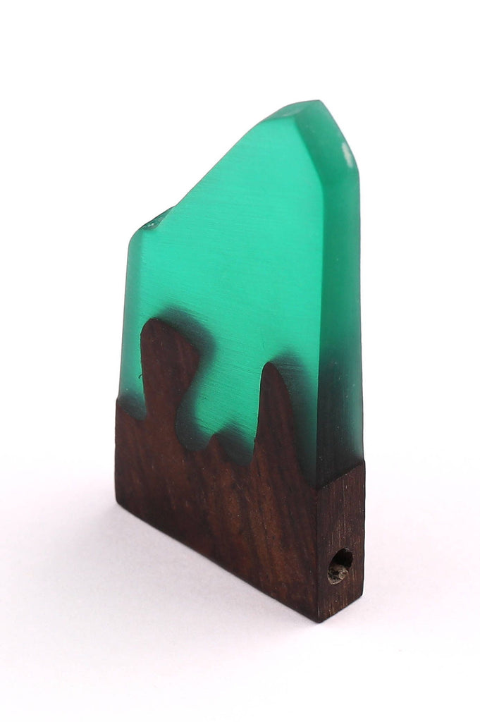 Wood Resin Pendant - Natural Monzo Wooden Charms - Green Epoxy Resin Necklace - Jewelry Supplies - Wooden Beads - 50x23x6mm - BB1004G - DOMEDBAZAAR
