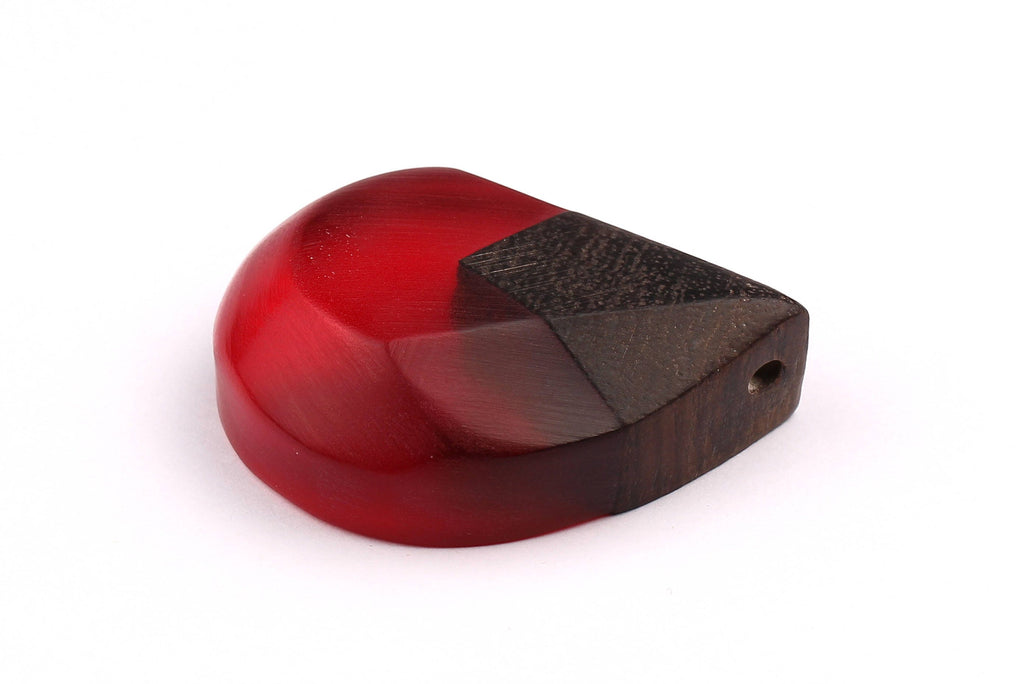 Wood Resin Pendant - Natural Monzo Wooden Charms - Red Epoxy Resin Necklace - Jewelry Supplies - Tear Shaped Beads - 49x38x15mm - BB1005R - DOMEDBAZAAR
