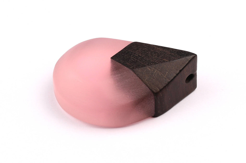 Wood Resin Pendant - Natural Monzo Wooden Charms - Pink Epoxy Resin Necklace - Jewelry Supplies - Tear Shaped Beads - 49x38x15mm - BB1005P - DOMEDBAZAAR