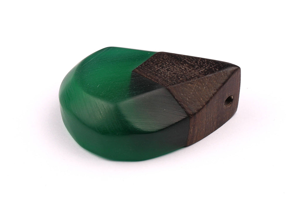 Wood Resin Pendant - Natural Monzo Wooden Charms - Green Epoxy Resin Necklace - Jewelry Supplies - Tear Shaped Beads - 49x38x15mm - BB1005G - DOMEDBAZAAR