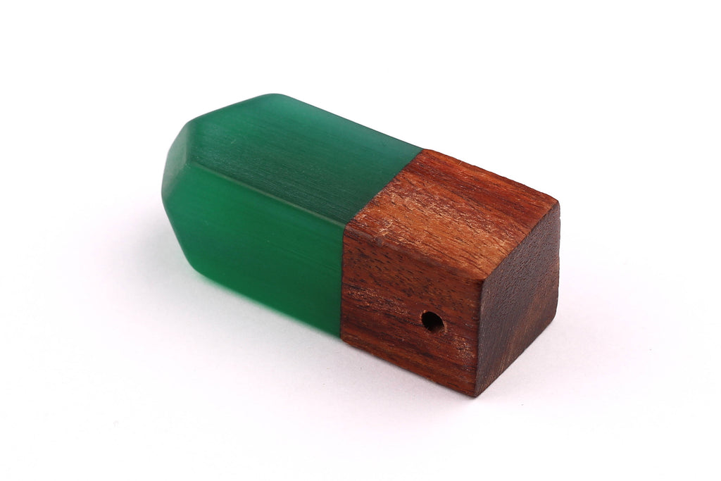 Wood Resin Pendant - Natural Monzo Wooden Charms - Green Epoxy Resin Necklace - Jewelry Supplies - Wooden Beads - 50x17x17mm - BB1006G - DOMEDBAZAAR