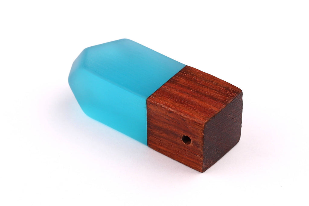 Wood Resin Pendant - Natural Monzo Wooden Charms - Blue Epoxy Resin Necklace - Jewelry Supplies - Wooden Beads - 50x17x17mm - BB1006B - DOMEDBAZAAR