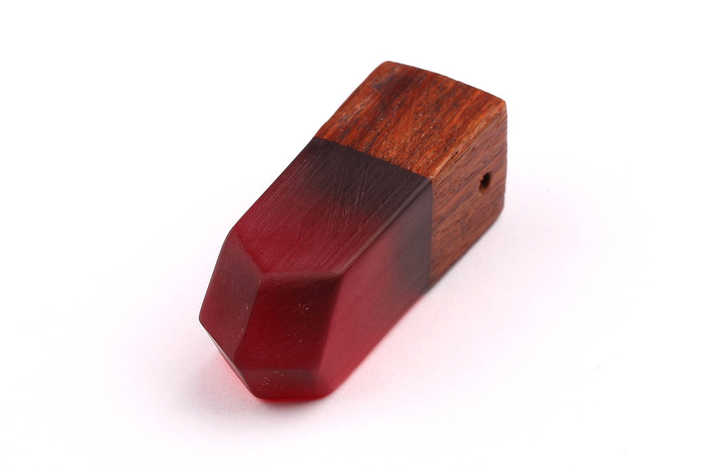 Wood Resin Pendant - Natural Monzo Wooden Charms - Red Epoxy Resin Necklace - Jewelry Supplies - Wooden Beads - 50x17x17mm - BB1006R - DOMEDBAZAAR