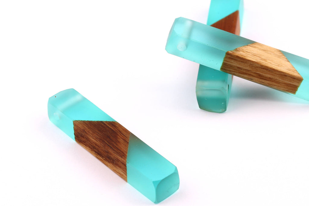 Wood Resin Pendant - Natural Mahogany Wooden Charms - Blue Epoxy Resin Necklace - Jewelry Supplies - Wooden Beads - 60x10x11mm - BB1017MB - DOMEDBAZAAR