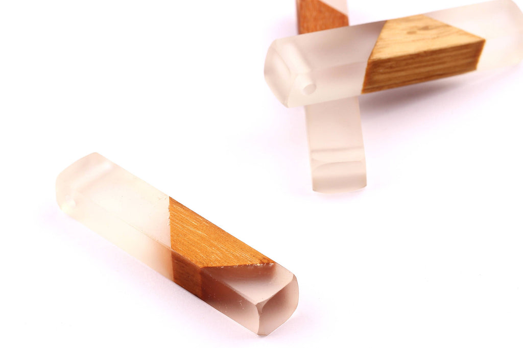 Wood Resin Pendant - Natural Mahogany Wooden Charms - White Epoxy Resin Necklace - Jewelry Supplies - Wooden Beads - 60x10x11mm - BB1017MW - DOMEDBAZAAR