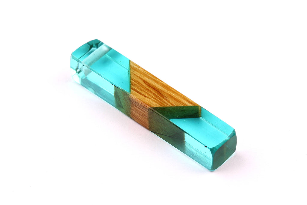 Wood Resin Pendant - Natural Mahogany Wooden Charms - Blue Epoxy Resin Necklace - Jewelry Supplies - Wooden Beads - 60x10x11mm - BB1017SB - DOMEDBAZAAR