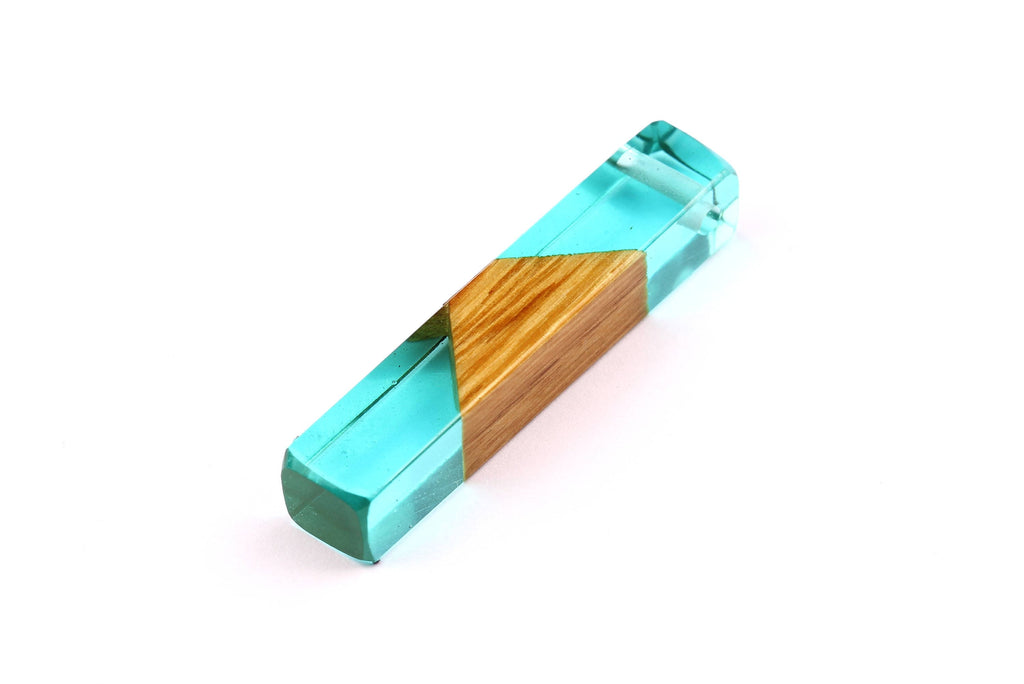 Wood Resin Pendant - Natural Mahogany Wooden Charms - Blue Epoxy Resin Necklace - Jewelry Supplies - Wooden Beads - 60x10x11mm - BB1017SB - DOMEDBAZAAR