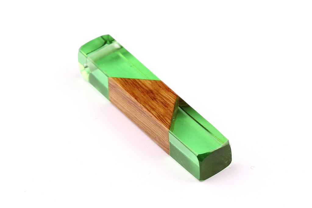 Wood Resin Pendant - Natural Mahogany Wooden Charms - Green Epoxy Resin Necklace - Jewelry Supplies - Wooden Beads - 60x10x11mm - BB1017SG - DOMEDBAZAAR