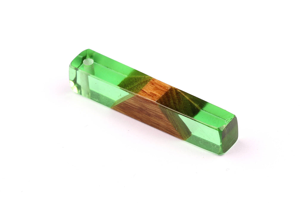 Wood Resin Pendant - Natural Mahogany Wooden Charms - Green Epoxy Resin Necklace - Jewelry Supplies - Wooden Beads - 60x10x11mm - BB1017SG - DOMEDBAZAAR