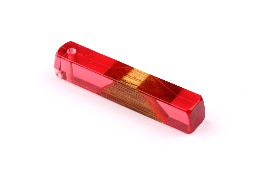 Wood Resin Pendant - Natural Mahogany Wooden Charms - Pink Epoxy Resin Necklace - Jewelry Supplies - Wooden Beads - 60x10x11mm - BB1017SP - DOMEDBAZAAR